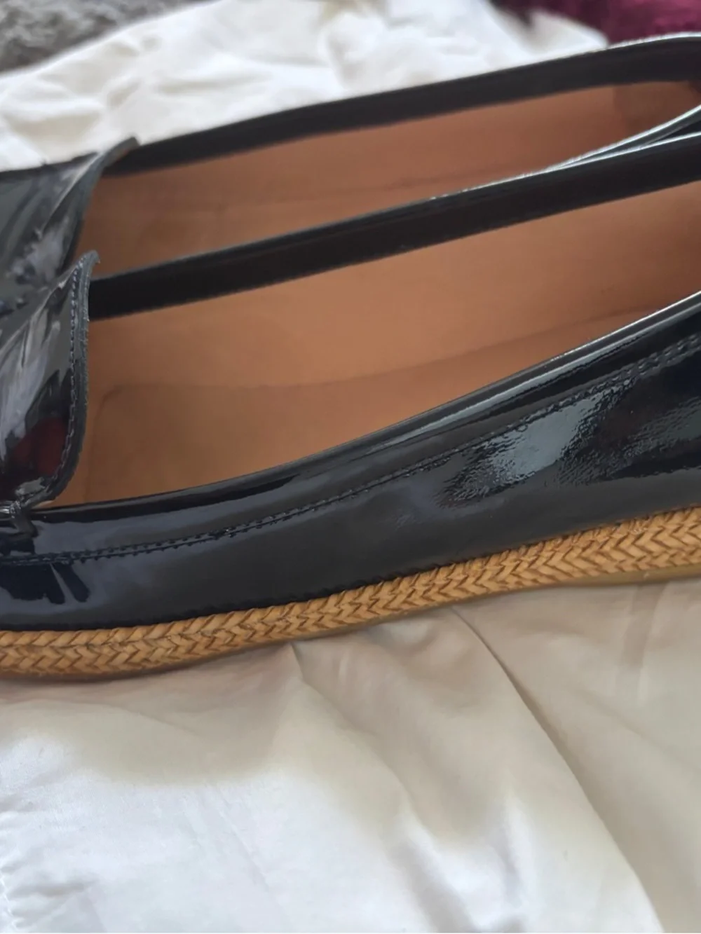 Stuart Weitzman Black Patent Leather Espadrille Loafers worn twice 6 1/2